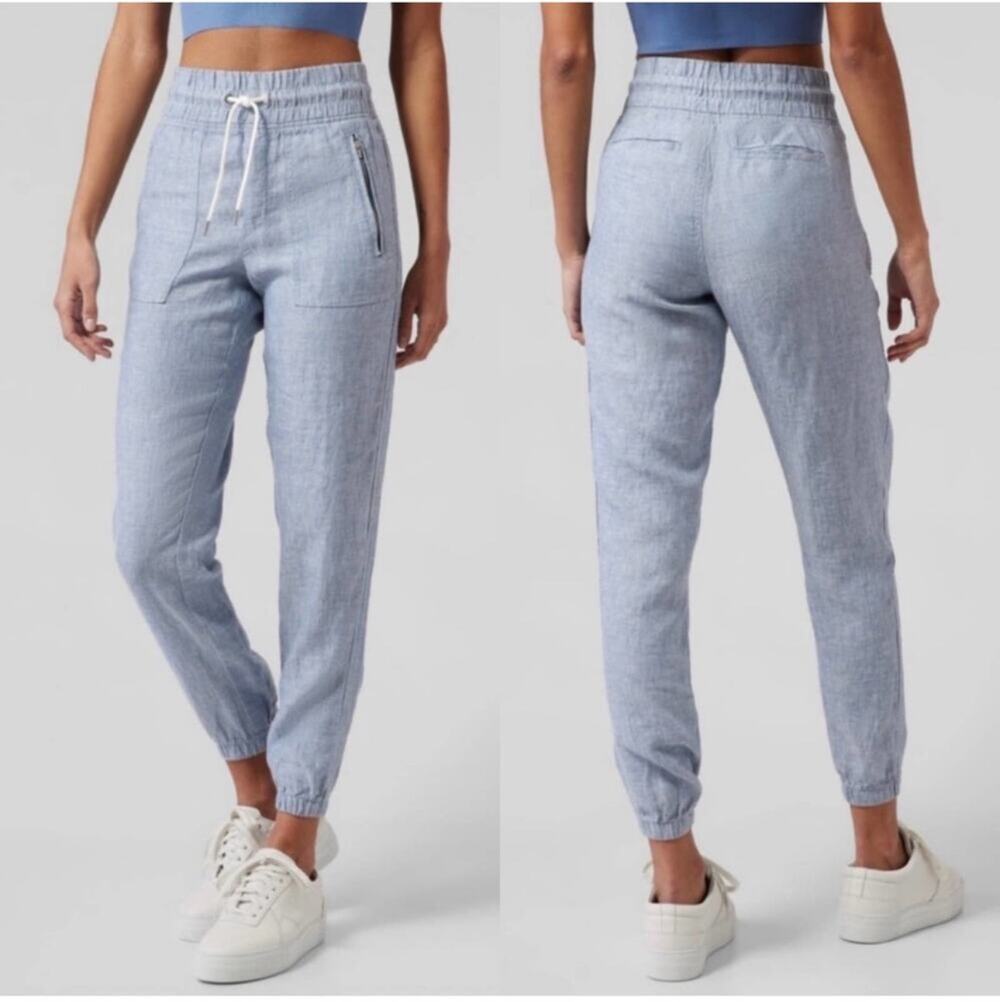 Athleta Pants Womens 2 Blue Cabo Linen Jogger Drawstring High Rise Breathable